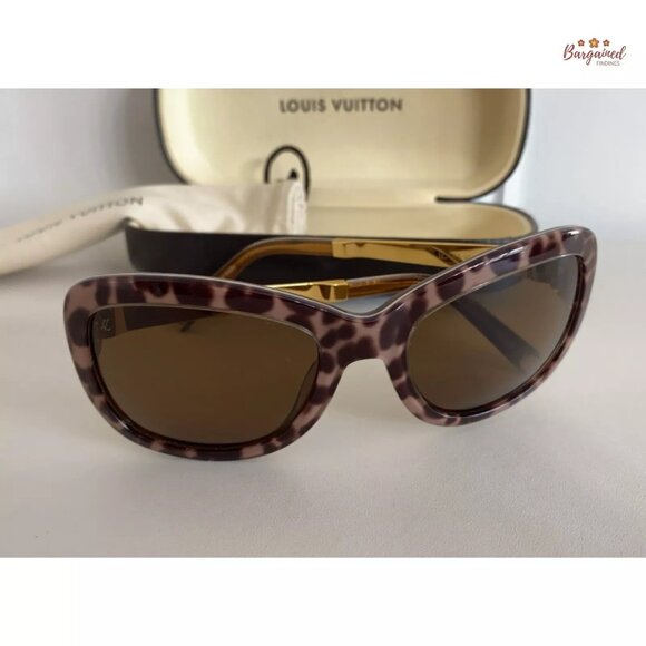 Authentic LOUIS VUITTON Brown/Beige Leopard Spotted Acetate Sunglasses Z0558W - Picture 10 of 12